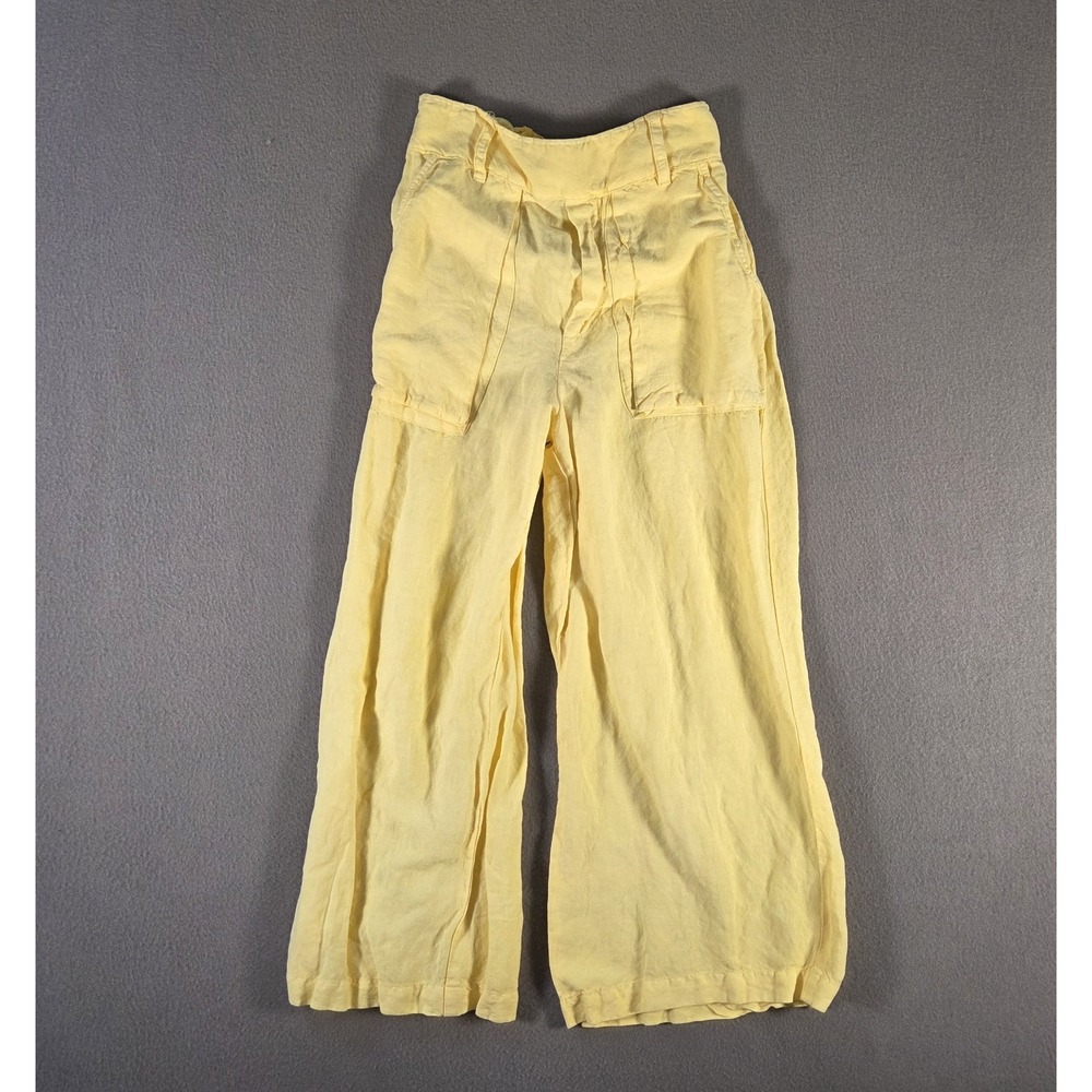 Young Fabulous Broke YFB Pants Womens Small Yellow Linen Wide Leg Cropped